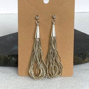VTG Sterling Silver 925 Multi Strand Liquid Silver Tassel Fringe Dangle Earrings